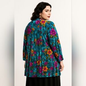 Vintage Jostar‎ Floral Velvet Burnout Romantic Boho Whimsigoth Open Cardigan, 3X